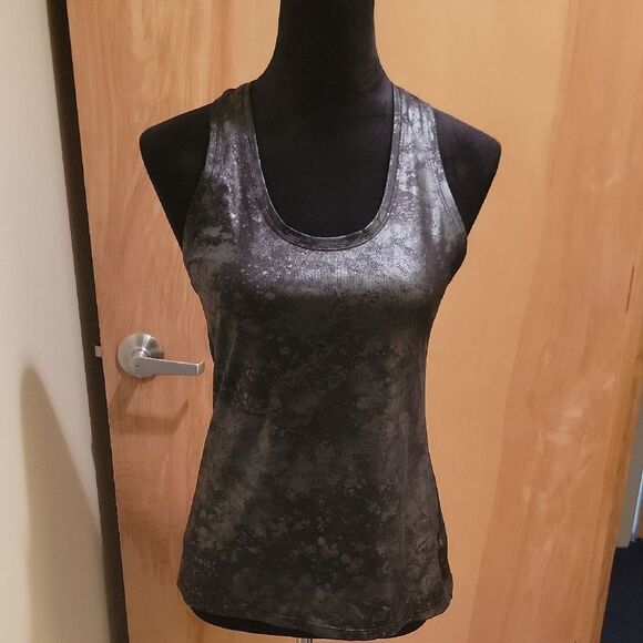 Athleta Shiny Black Tank Top Sz Med Racer Back - Picture 1 of 8